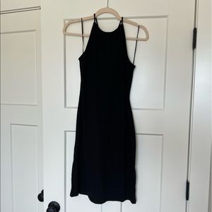 H&M Black Ribbed Halter Mini Dress with Tie Back